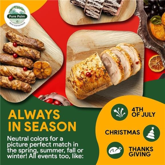 10 in Party Plates Palm Leaf Plates Biodegradable Plates 25 pc Nice Compostable - Picture 3 of 7